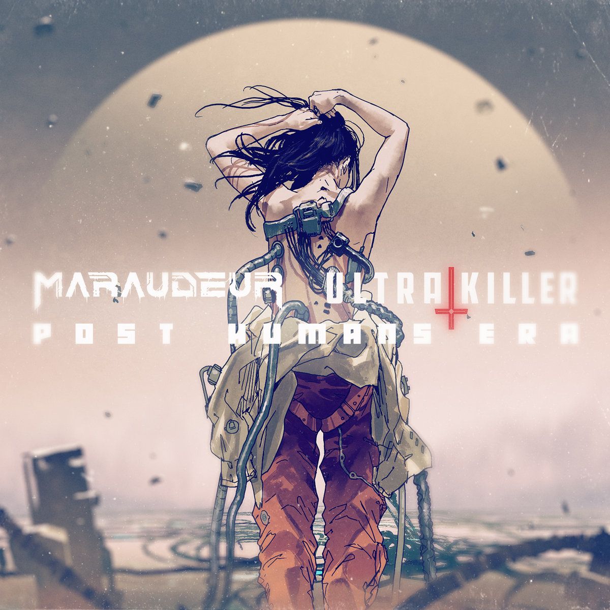 a woman's back in a post-apocalyptic desert